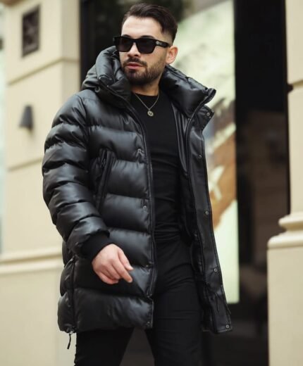 Uzun Deri Kumaş Mont